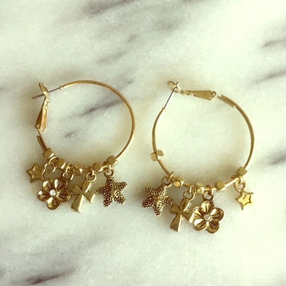 Gold Charm Hoop Earrings
